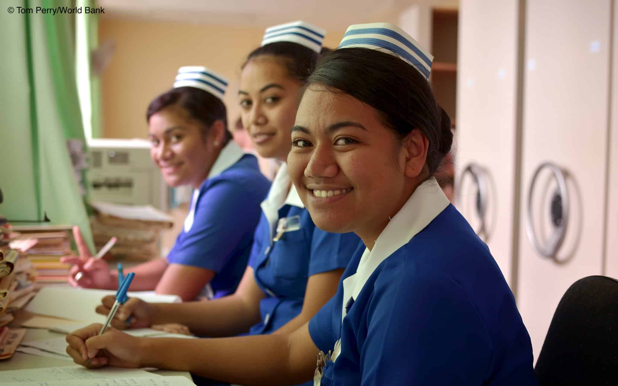 Nursing staff at Tonga's largest hospital, Vaiola Hospital. The arrival of broadband internet is set to significantly improve medical services in Tonga. Nukua'lofa, Tonga. Photo: Tom Perry / World Bank